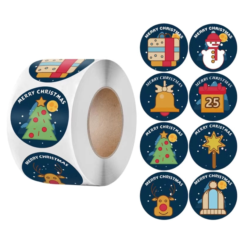 500 Autocollants/Rouleau - Stickers de Noël avec Motifs de Bonhomme de Neige et Sapin - Décorations pour Emballage Cadeaux Festifs