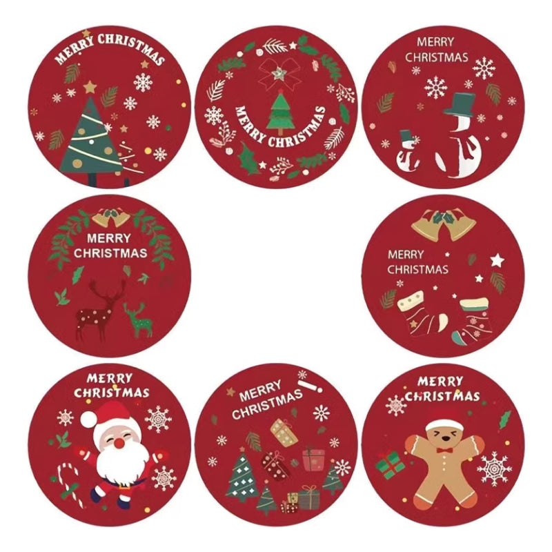 500 Autocollants/Rouleau - Stickers de Noël avec Motifs de Bonhomme de Neige et Sapin - Décorations pour Emballage Cadeaux Festifs